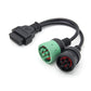 9+6 pin truck diagnostic adapter cable with OBD plug and two multi-pin connectors