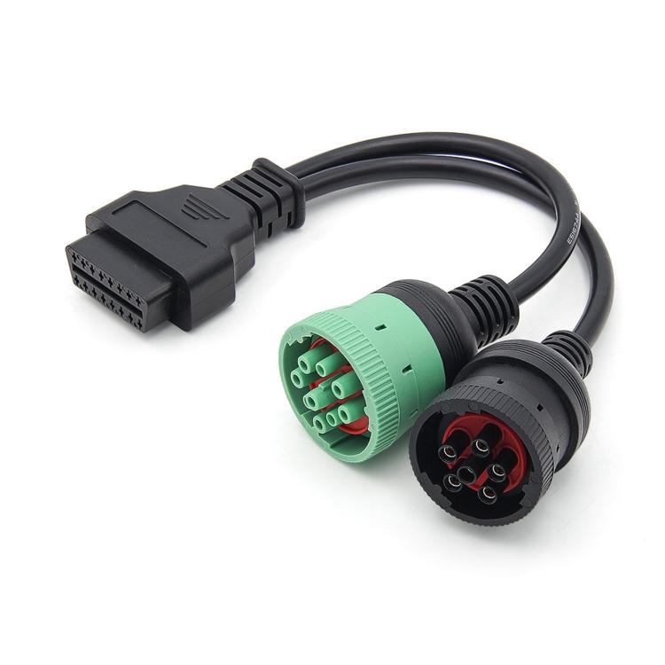 9+6 pin truck diagnostic adapter cable with OBD plug and two multi-pin connectors