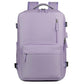 Light purple water-resistant travel laptop backpack with front zip pocket and carry handle