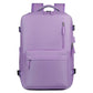 Purple water-resistant travel laptop backpack with front zip pocket and top carry handle