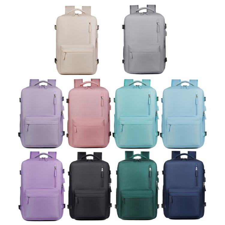 Set of water-resistant travel laptop backpacks with shoe compartment, shown in multiple colors