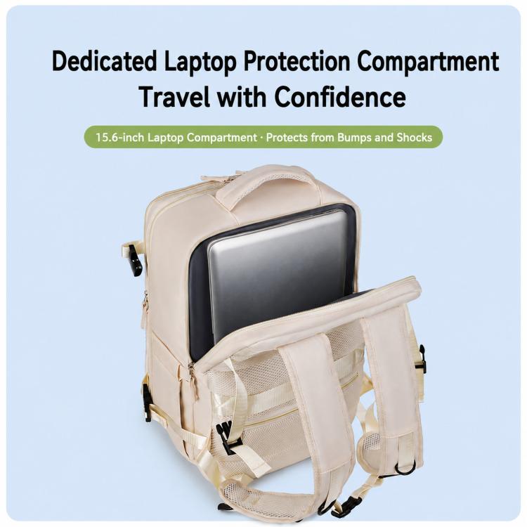 Beige backpack with dedicated padded laptop protection compartment