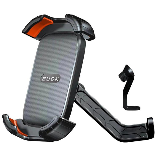 BUDK T02 Thickened Retractable Motorcycle Phone Holder Shockproof Bicycle Navigation Mount For Outdoor Riding, Rearview Mirror Black, Rearview Mirror Black Orange, Handlebar Black, Handlebar Black Orange