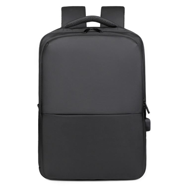 Laptop backpack with top handle and front zip pocket in black