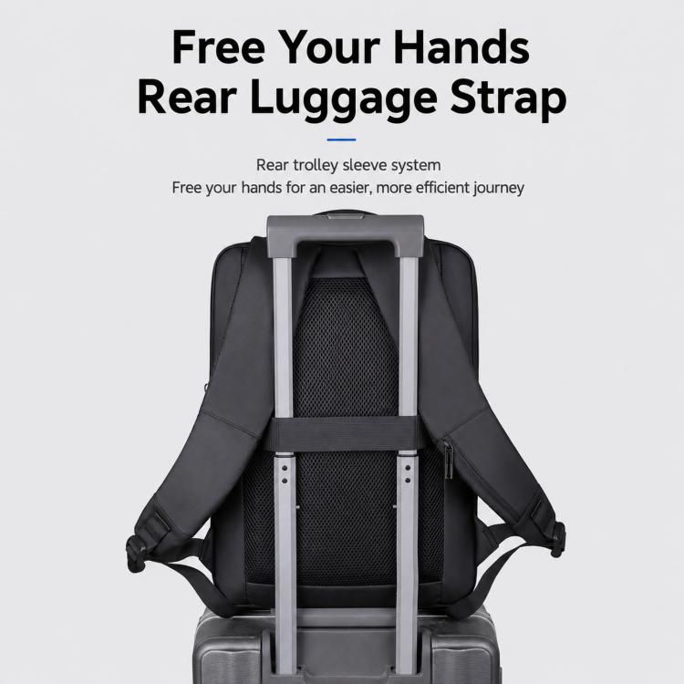 Laptop backpack with rear luggage strap/trolley sleeve for rolling luggage