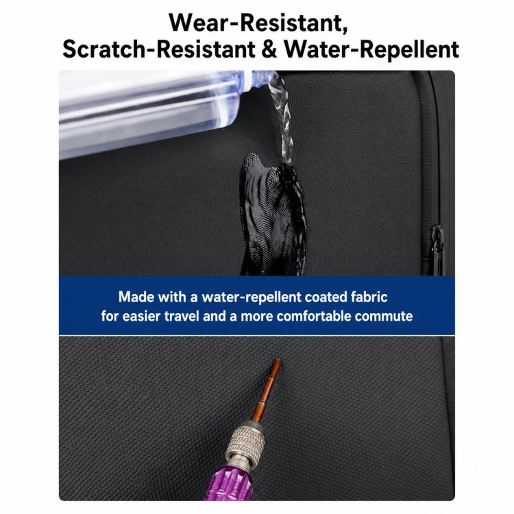 Water-repellent laptop backpack with textured fabric and scratch-resistant zipper