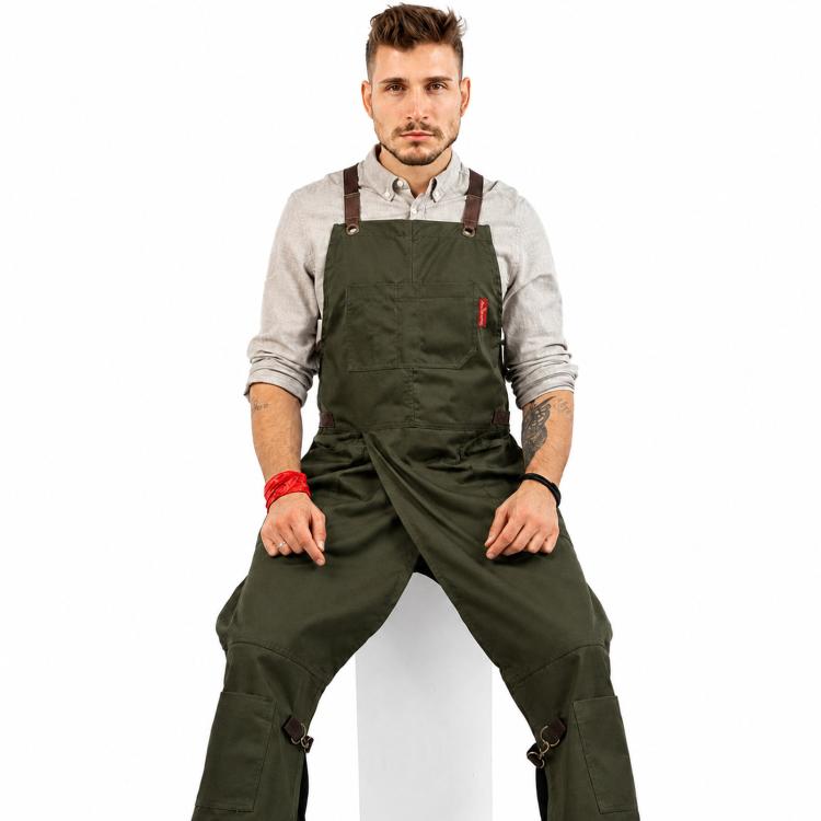 Split Leg Apron Cross Back Tool Work Apron with Pockets for Barber Pottery Tattoo Artist