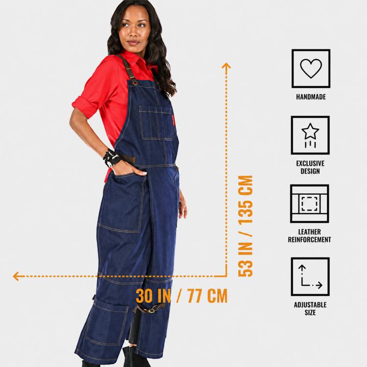 Split Leg Apron Cross Back Tool Work Apron with Pockets for Barber Pottery Tattoo Artist