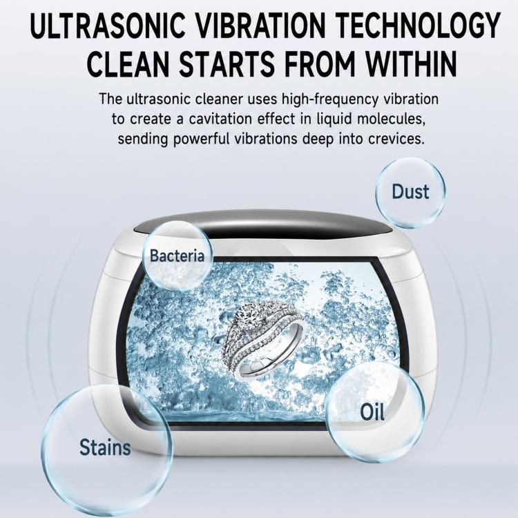White ultrasonic cleaner with open basin and inner cleaning cavity illustration