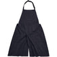 Black halter apron with front pocket and split-leg design