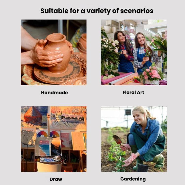 Apron shown in pottery, floral art, drawing, and gardening scenes