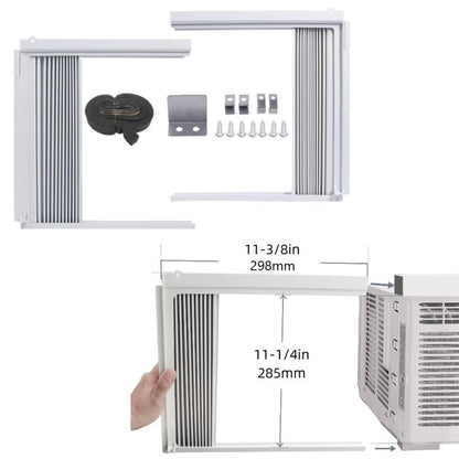 White window AC side panel kit with accordion filler and mounting hardware
