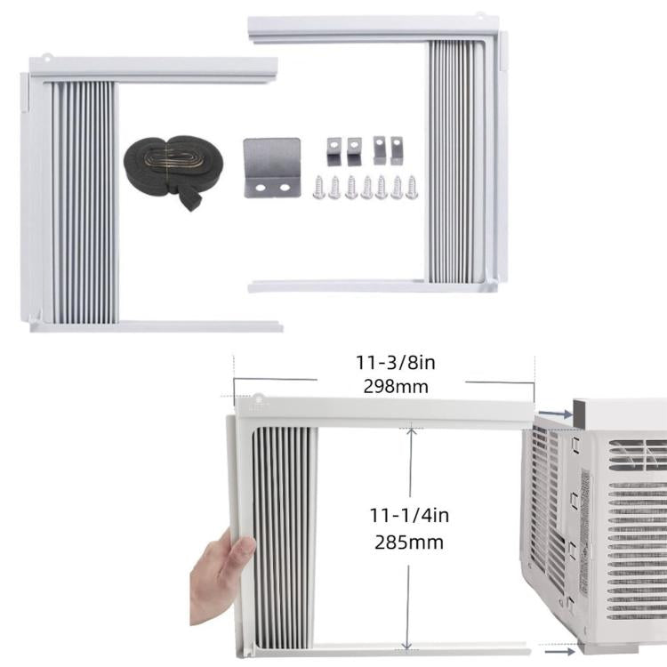 White window AC side panel frame with accordion fins and accessories