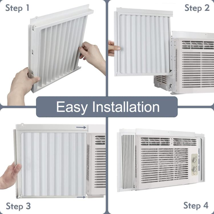 White window AC accordion side panels for easy installation, replacement filler kit