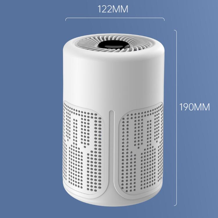 White compact air purifier cylinder with side intake grilles, 122mm x 190mm