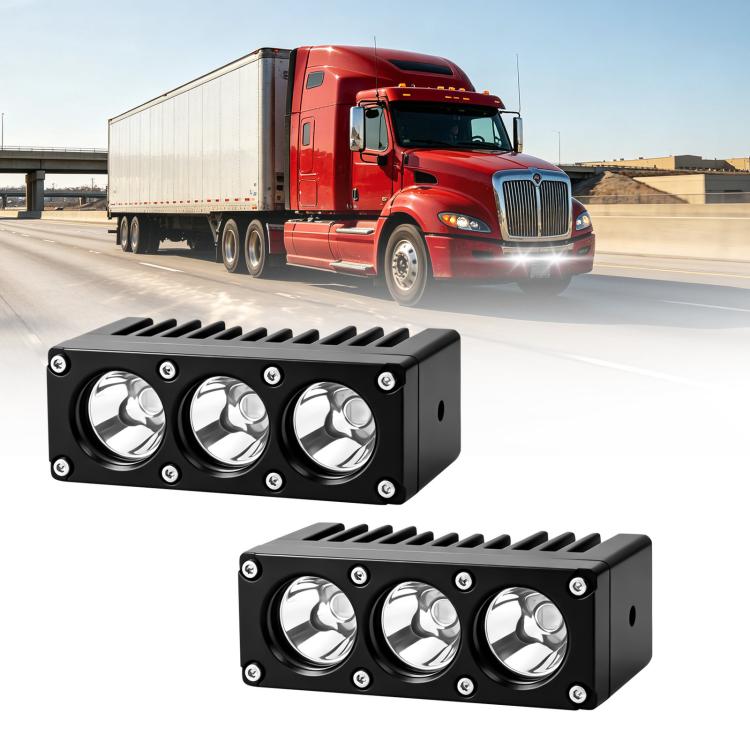 Triple-lens LED spotlight set with black housing and three chrome reflector lenses