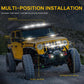Truck grille spotlight with two LED light bars installed on front bumper, lights on
