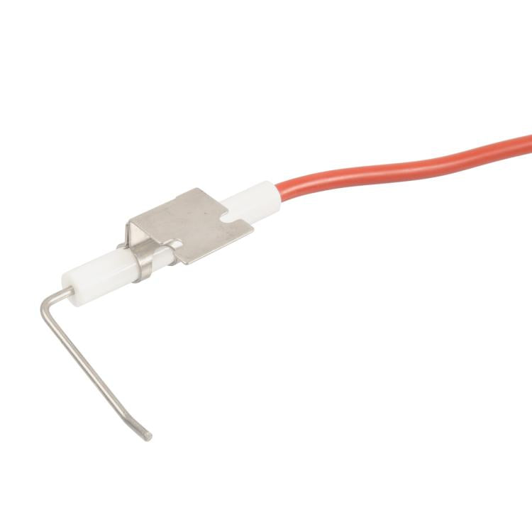 RV furnace igniter electrode with white ceramic insulator and red wire lead