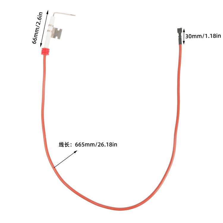 RV furnace igniter electrode wiring harness with red leads and connector terminals