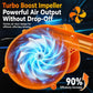 Orange blower housing with visible fan impeller and front air outlet