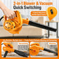 Orange 2-in-1 blower with adjustable speed control dial and long tube