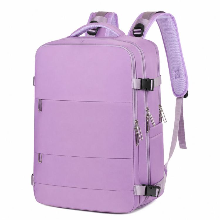 REMOID purple travel backpack with front zip compartments and padded shoulder strap