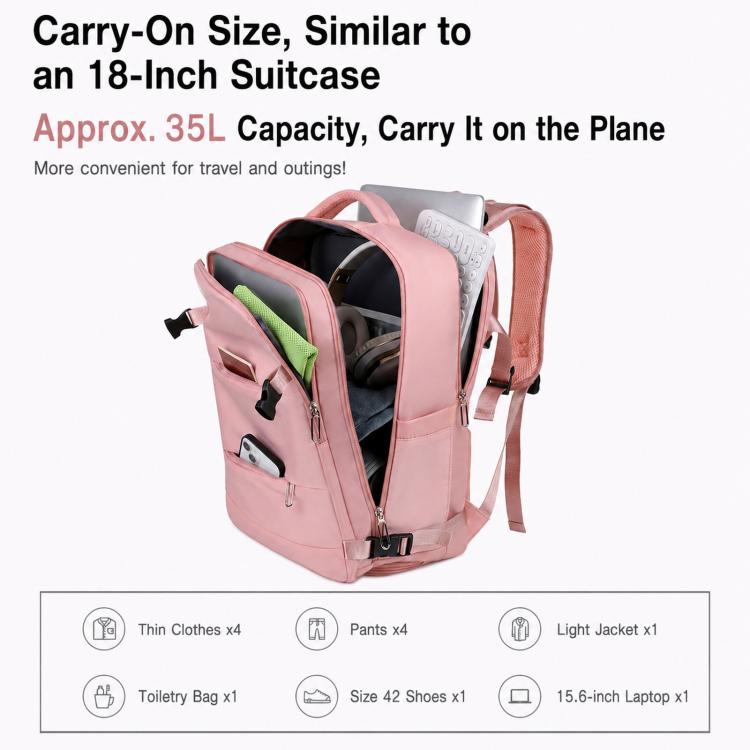 REMOID pink travel backpack opened to show spacious interior storage compartments