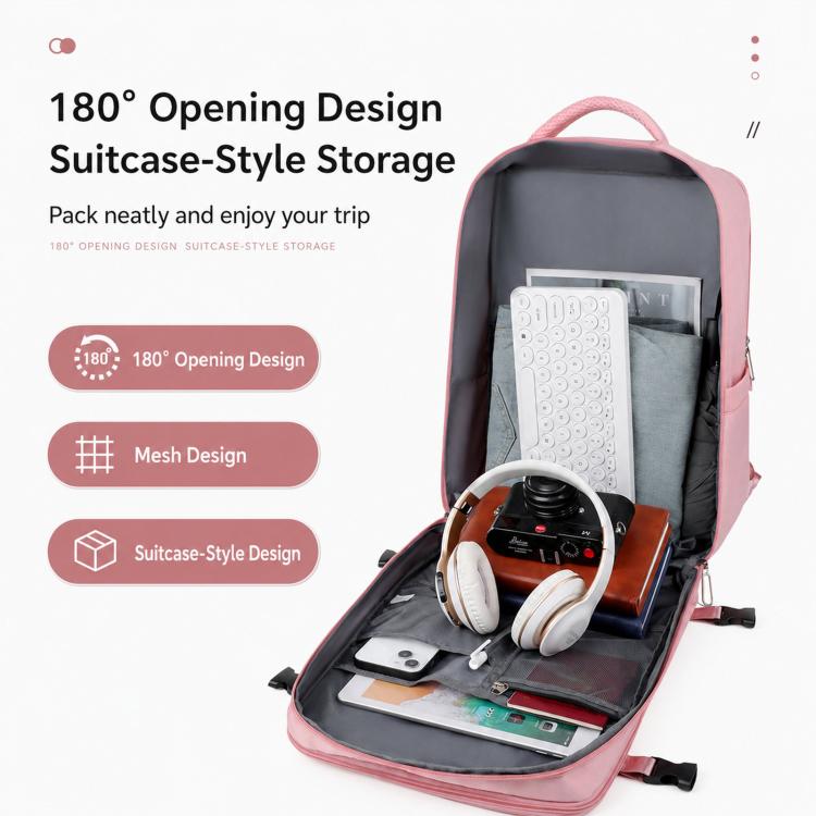 REMOID pink backpack with suitcase-style opening and mesh interior divider