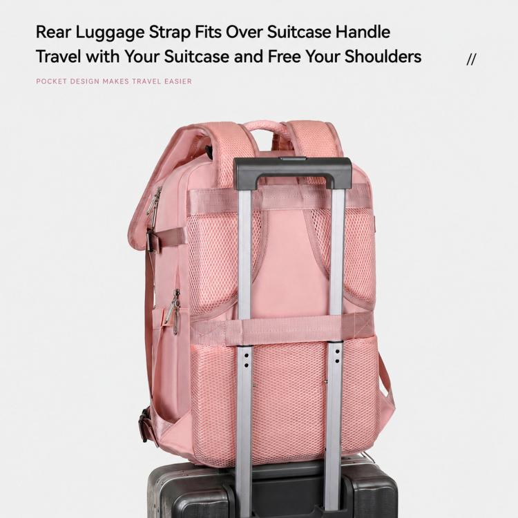 REMOID pink travel backpack with rear luggage strap and ventilated mesh back panel