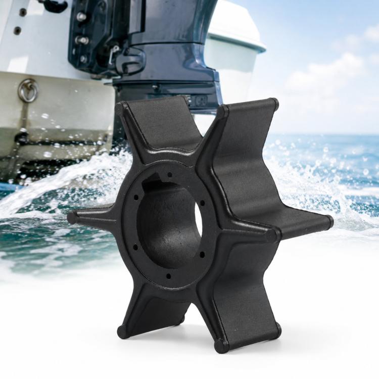 Black outboard water pump impeller with four-blade fan and circular hub