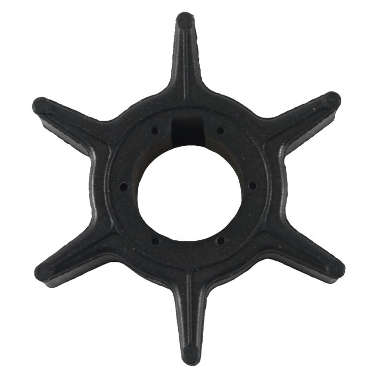 Black outboard water pump impeller with circular center hole and four fins