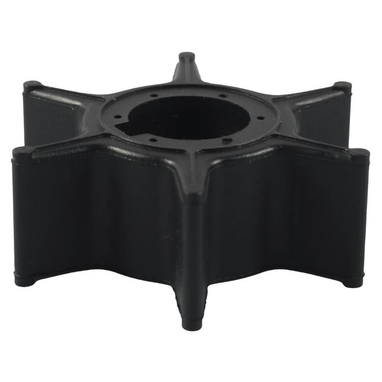 Black outboard water pump impeller rear view with central opening and fins
