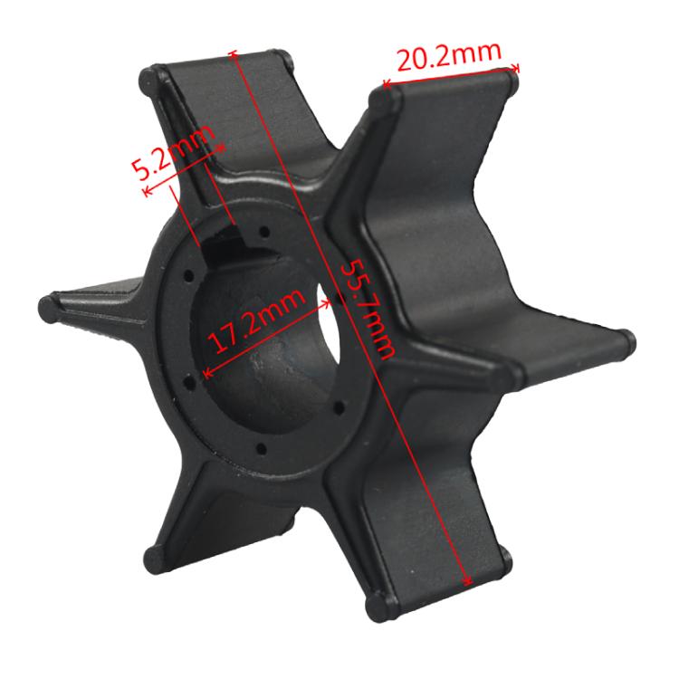 Black outboard water pump impeller with four blades and circular mounting hub