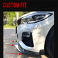 Car front bumper lip corner trim decor, black with silver accent trim pieces