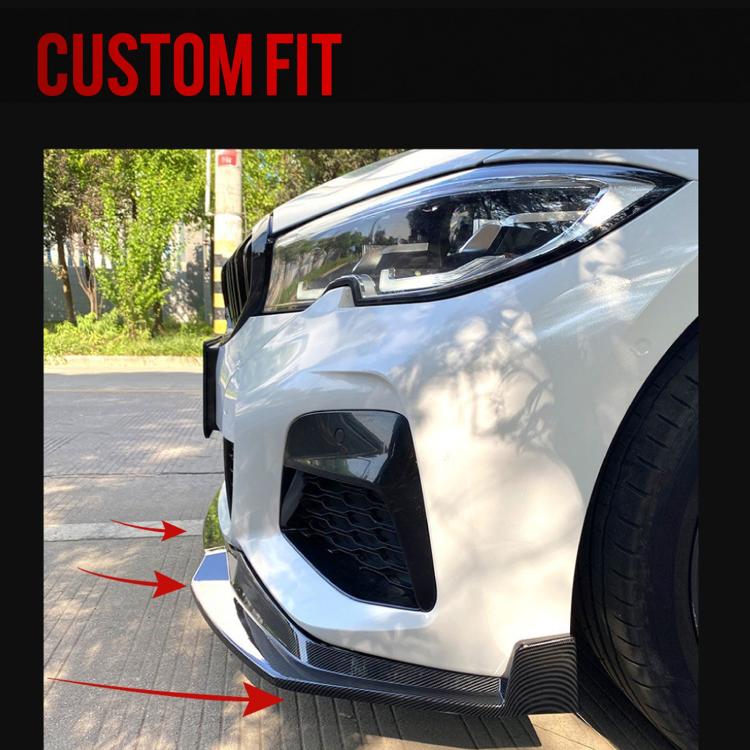 Car front bumper lip corner trim decor, black with silver accent trim pieces