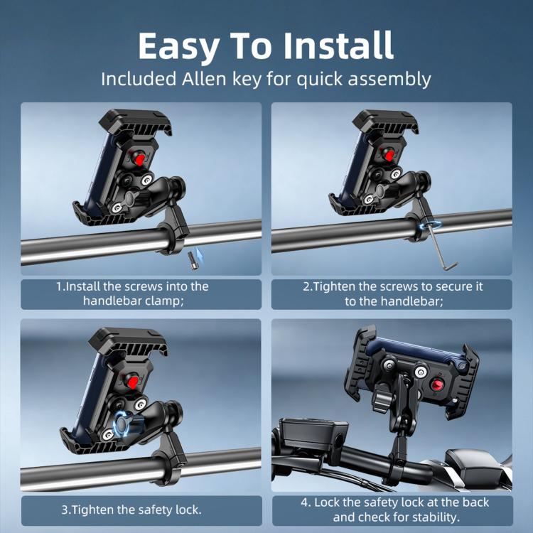 Adjustable phone holder installation with Allen key and handlebar clamp