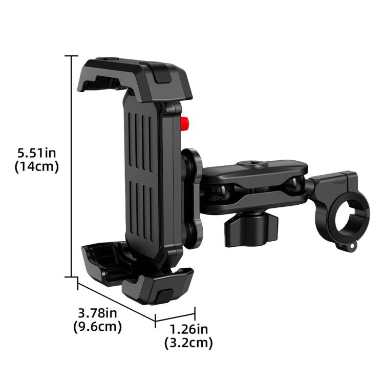 Shock-absorbing bike phone mount with clamp and adjustable arm, black