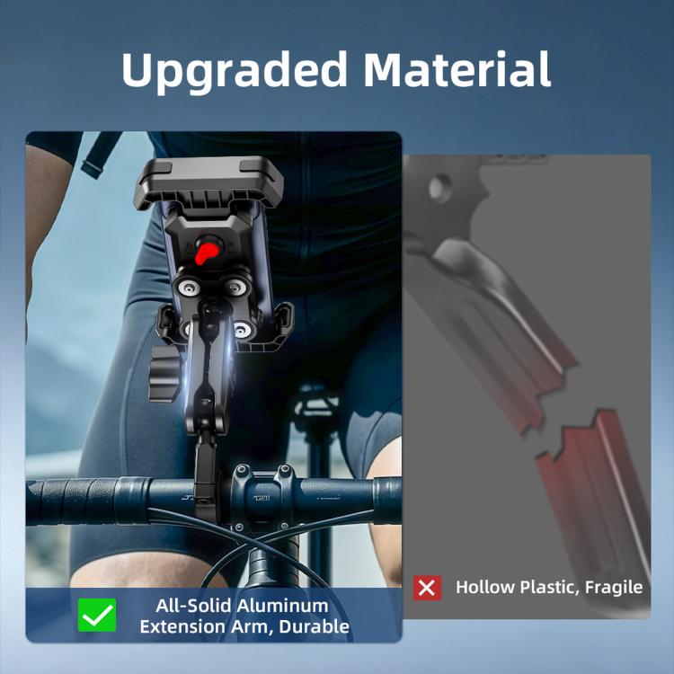 Shock-absorbing bike phone mount with aluminum extension arm design, black