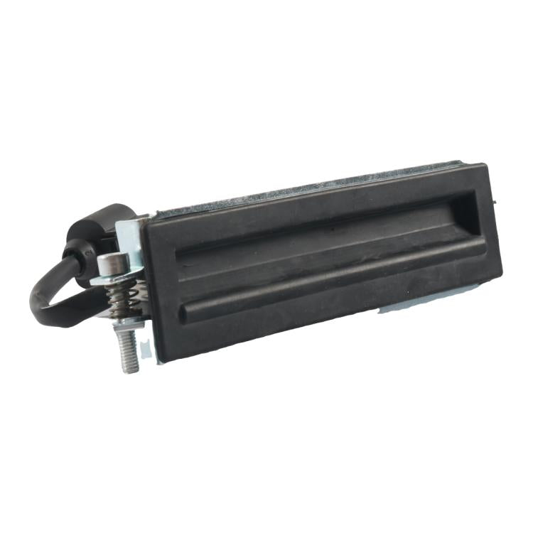 Trunk lid release switch, black plastic actuator bar with exposed metal mounts