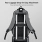 Gray laptop backpack with rear luggage strap for easy attachment