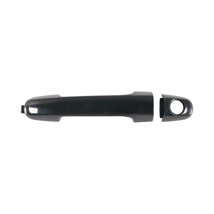 Exterior door handle, dark gray/black with oval keyhole-style opening