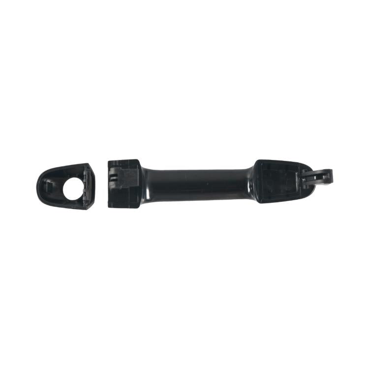 Exterior door handle with mounting pad, dark black plastic, oval hole