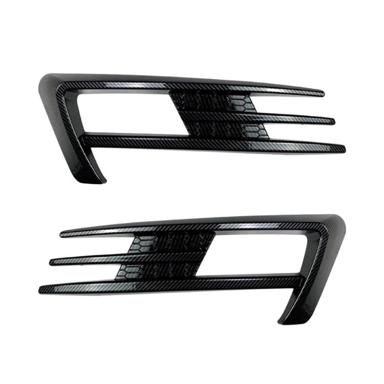 Pair of carbon-fiber fog light air knife trim inserts with woven textured slats