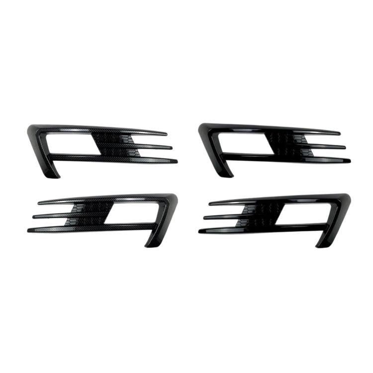 Set of black fog light air knife trim inserts shown from multiple angles