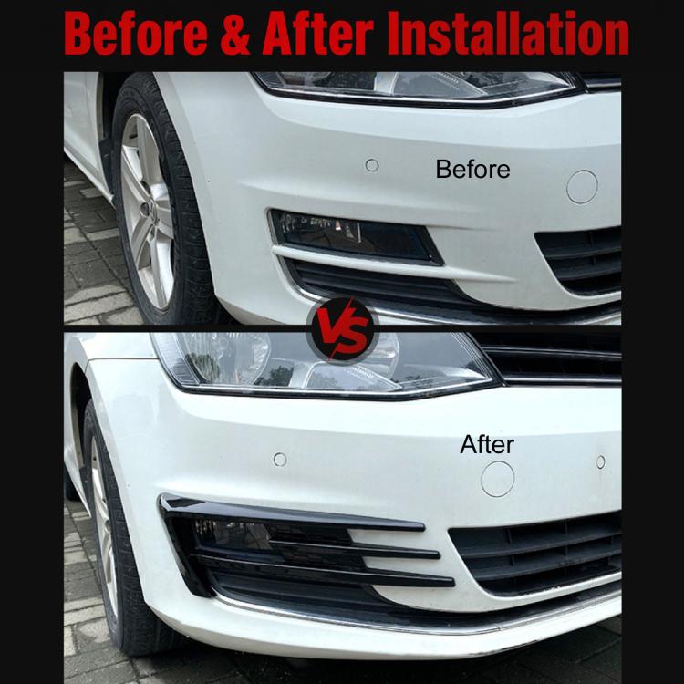 Fog light air knife trim on front bumper shown as before-and-after comparison
