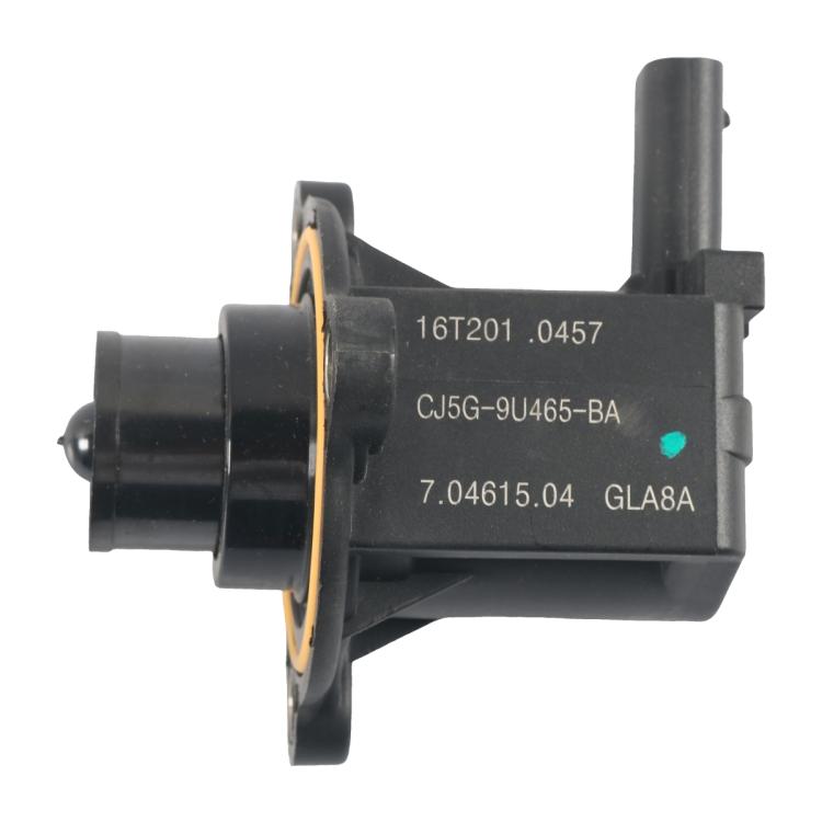 Turbocharger bypass solenoid valve, black body with mounting flange and printed part code