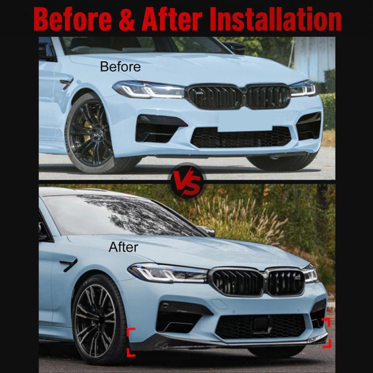 Comparison view of front bumper with and without a front lip spoiler