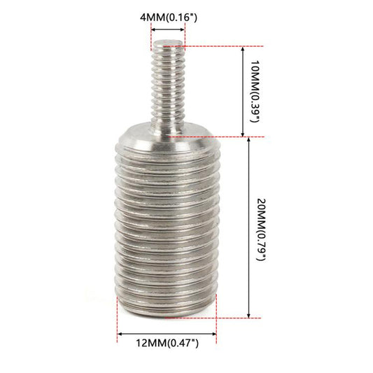 Threaded adapter screw size diagram with head diameter and length measurements