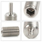 Silver threaded screw shown from multiple angles, including hex socket head