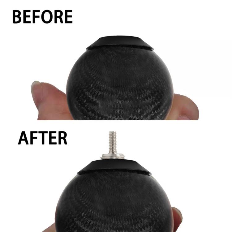 Silver screw fitted to a black shift knob, shown in before/after